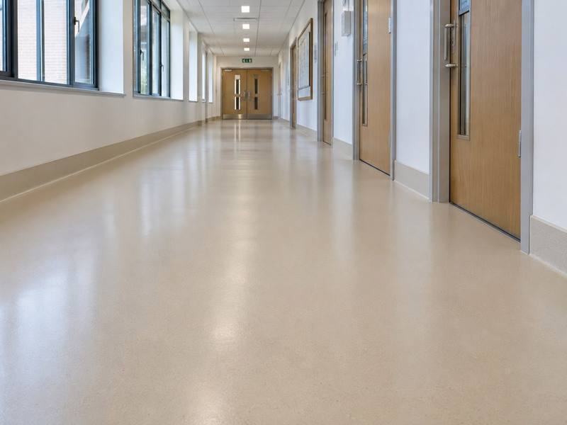 Seamless floor down a long school corridor in Kingston