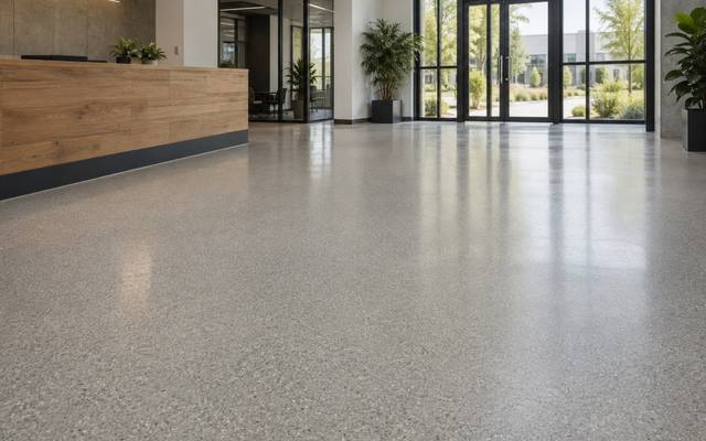 Seamless floor in an industrial office lobby in Eastern Ontario